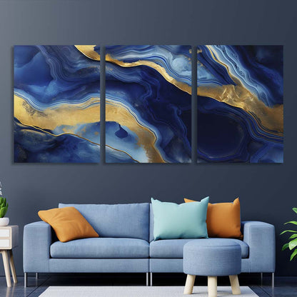 Multi Panel Canvas Wall Art Print  Deep blue marble with gold