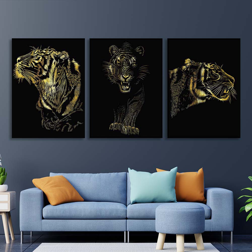 Multi Panel Canvas Wall Art Print  Golden Tiger