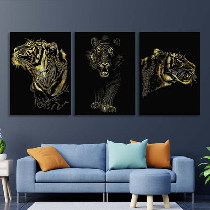 Multi Panel Canvas Wall Art Print  Golden Tiger