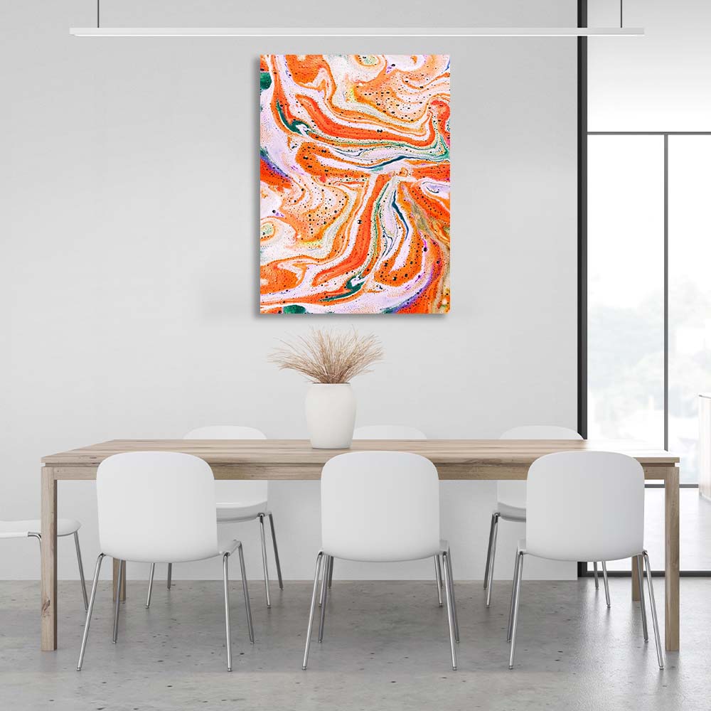 Abstraction Canvas Wall Art Print White-orange acrylic paint splashes