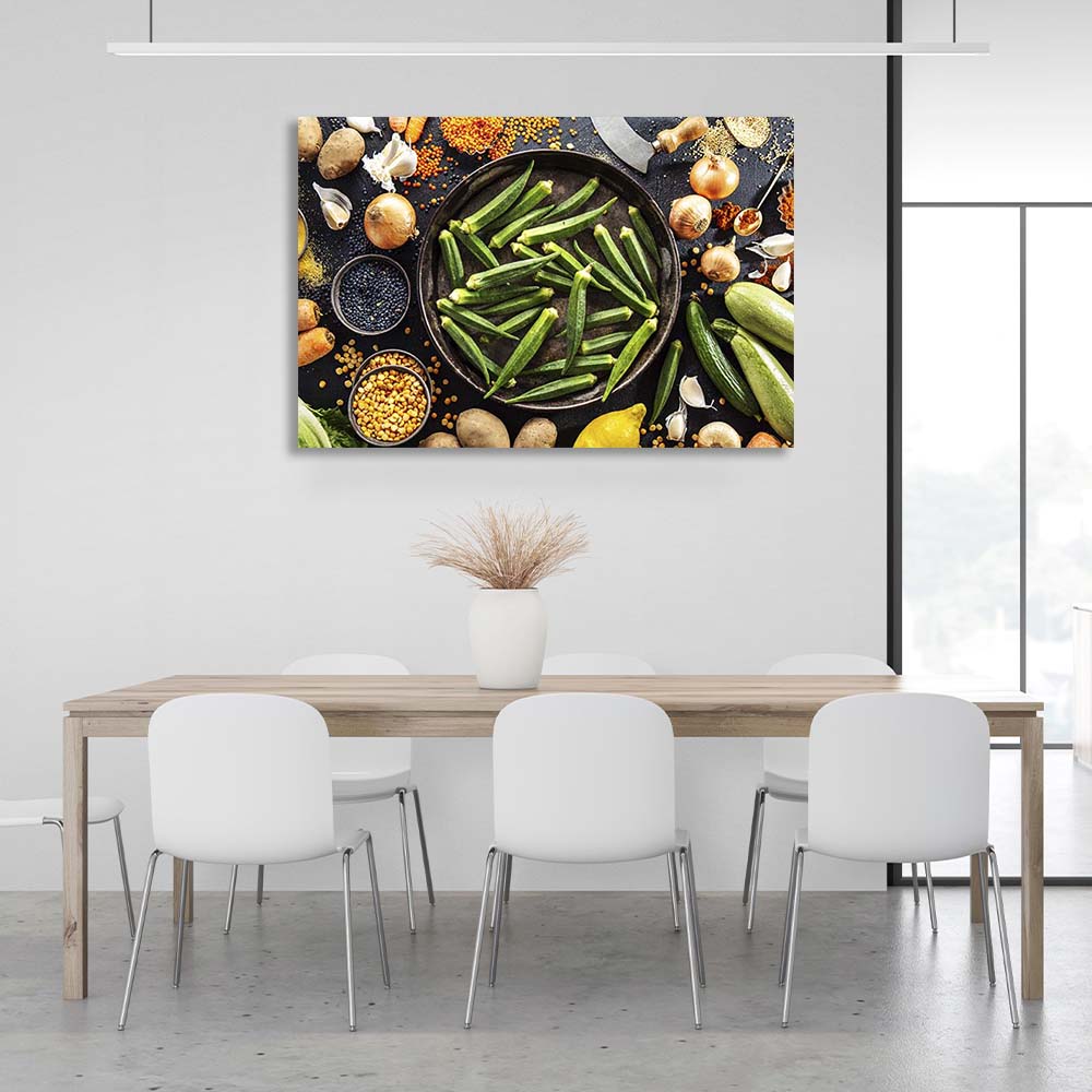 Canvas Wall Art Print For Kitchen Bamya with vegetables