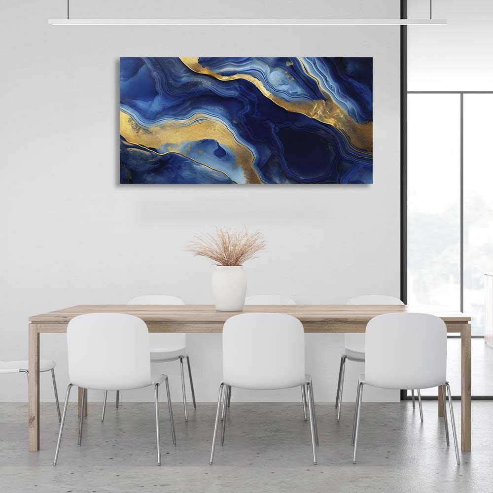 Abstraction Canvas Wall Art Print Deep blue marble with gold