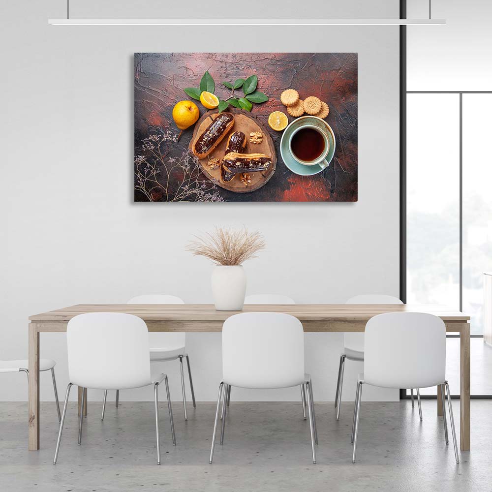 Canvas Wall Art Print For Kitchen Eclairs for tea