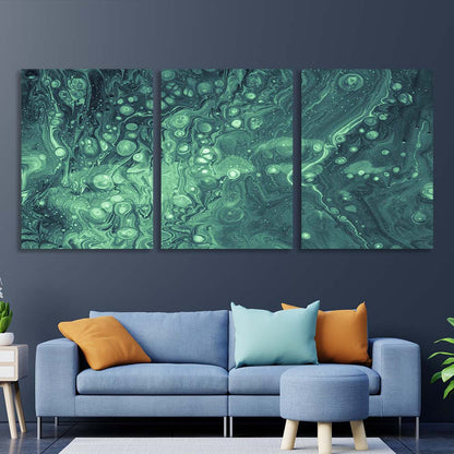 Multi Panel Canvas Wall Art Print Bubbles in turquoise acrylic paint