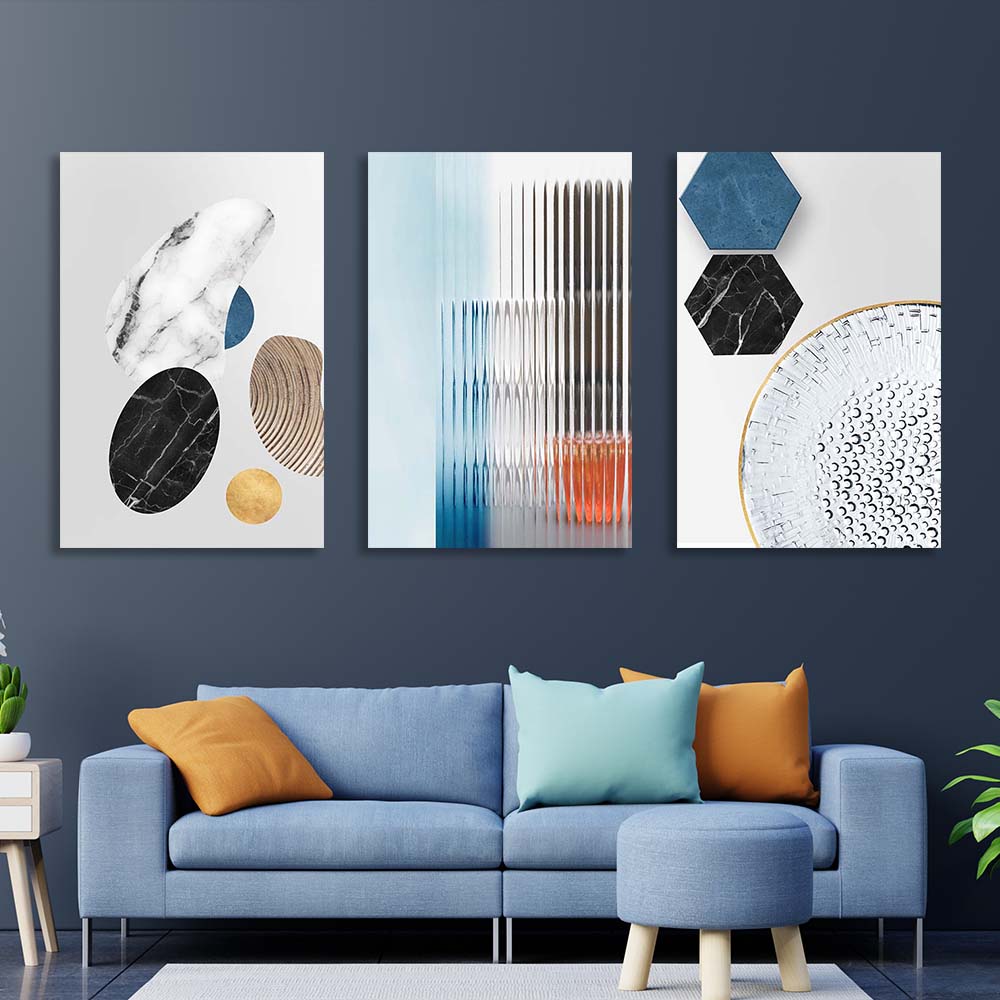 Multi Panel Canvas Wall Art Print Abstraction with geometric marble figures