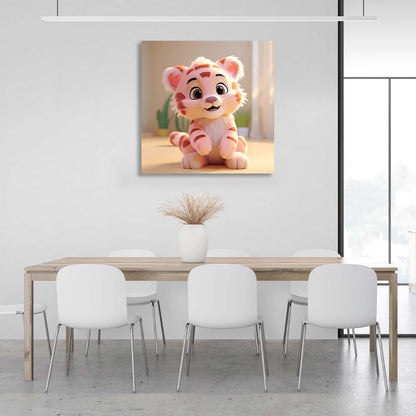 To the children's room A tiger cub against a background of indoor flowers Canvas Wall Art Print