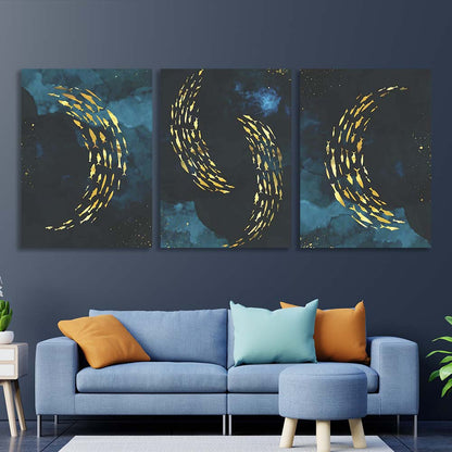 Multi Panel Canvas Wall Art Print Golden fish on a blue background