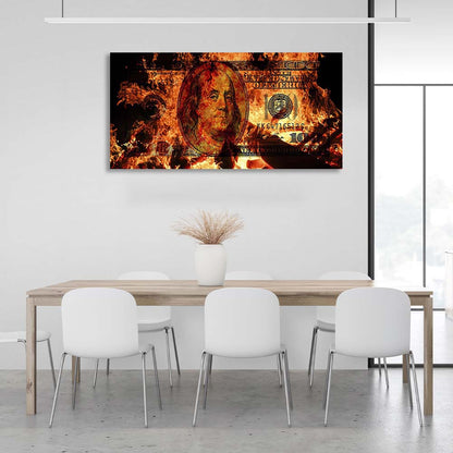 Inspirational Canvas Wall Art Print 100 dollars on fire