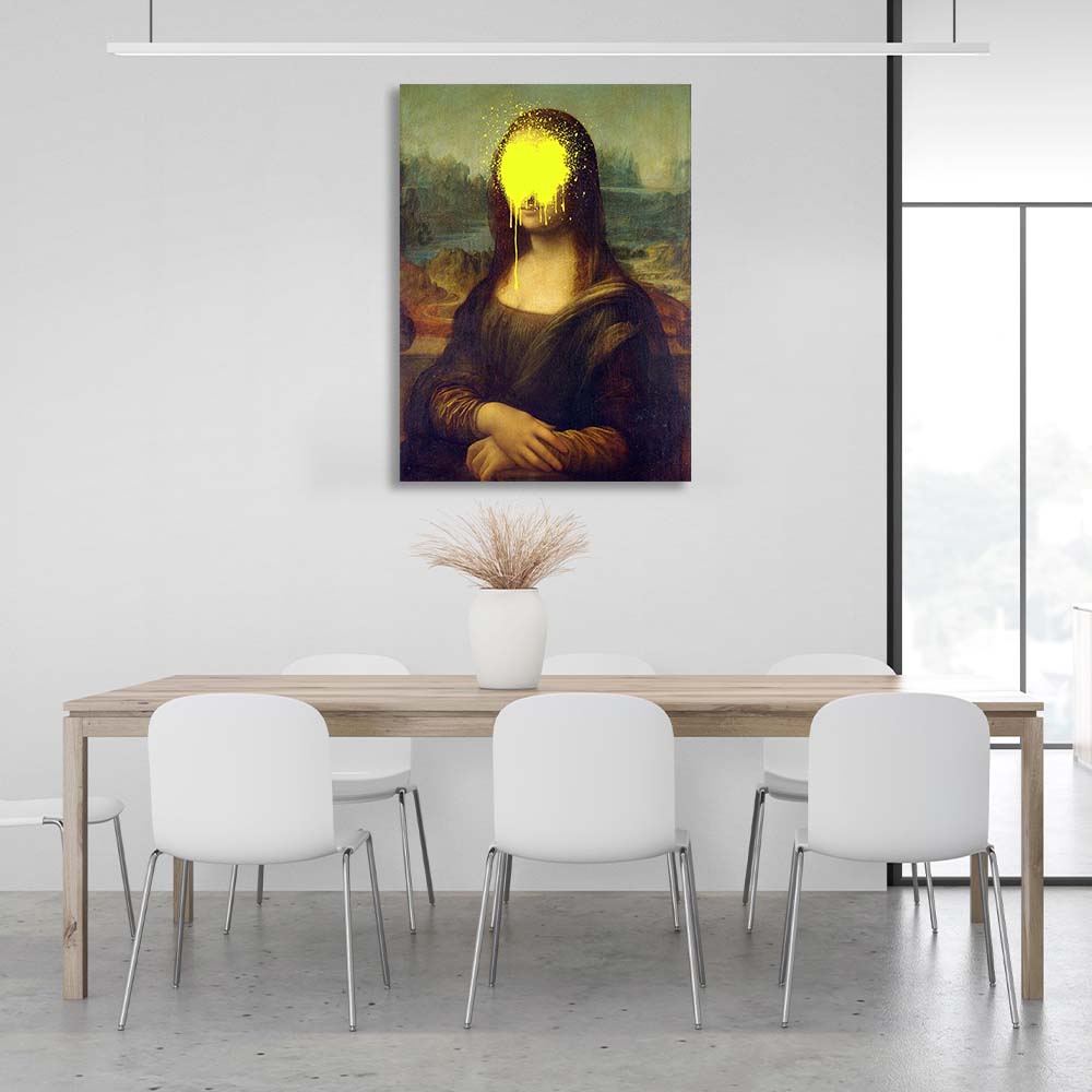 Canvas Wall Art Print Mona Lisa with yellow paint on her face