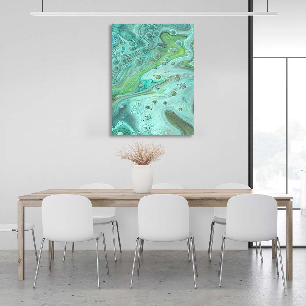 Abstraction Canvas Wall Art Print Diffusions of mint paint on water