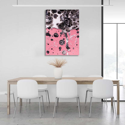 Abstraction Canvas Wall Art Print Spots of liquid bitumen on a pink background