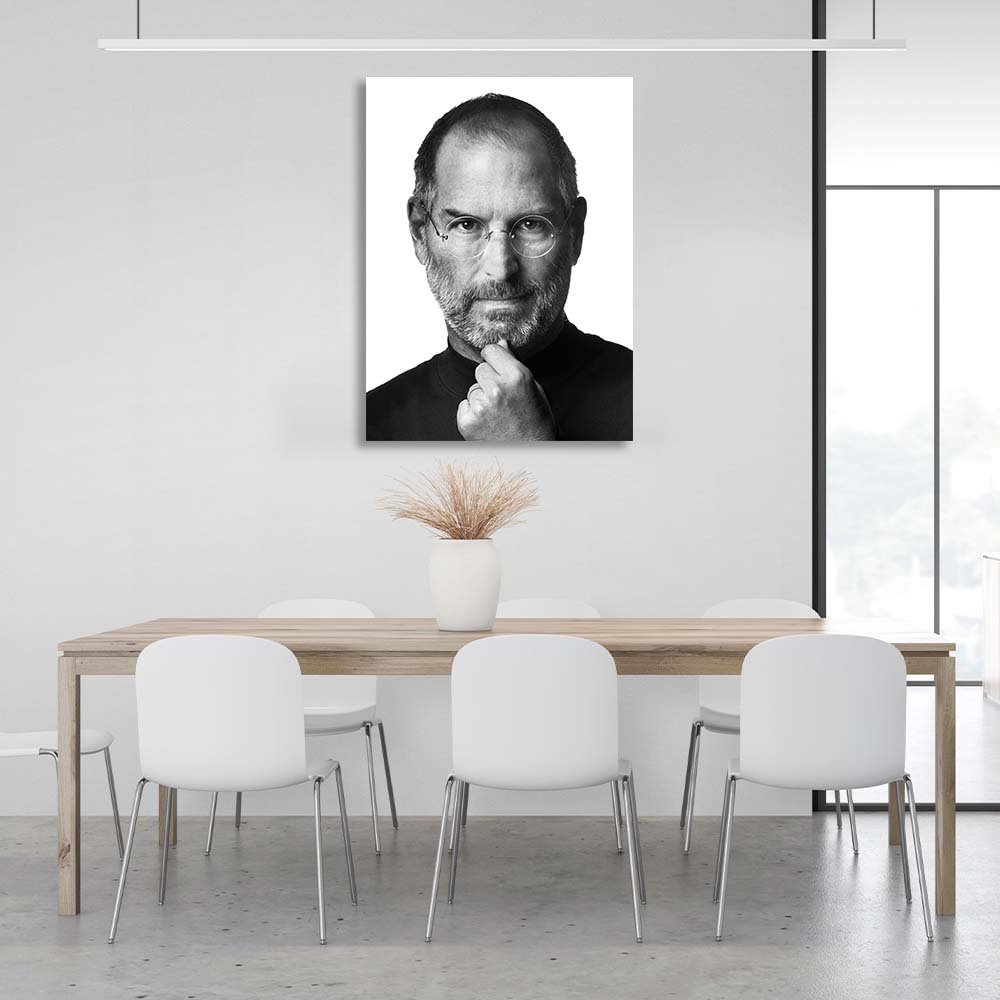 Steve Jobs black and white portrait Inspirational Canvas Wall Art Print