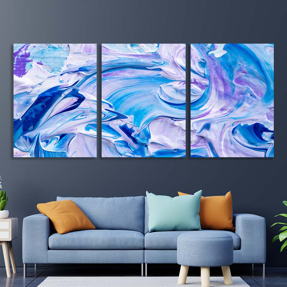 Multi Panel Canvas Wall Art Print Blue-purple paint splashes