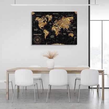 Canvas Wall Art Print Map of the New World black with gold