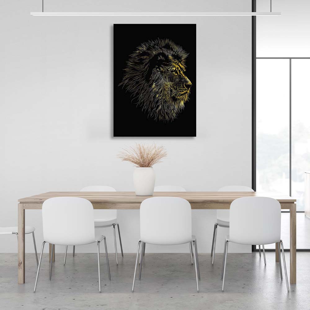 Canvas Wall Art Print Lion's head on a black background