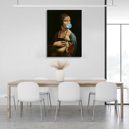 Canvas Wall Art Print Lady with ermine with blue gum