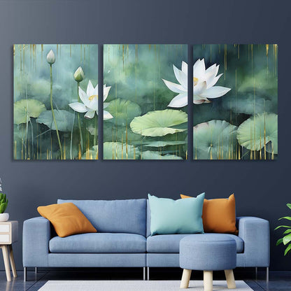 Multi Panel Canvas Wall Art Print Lilies in the pond