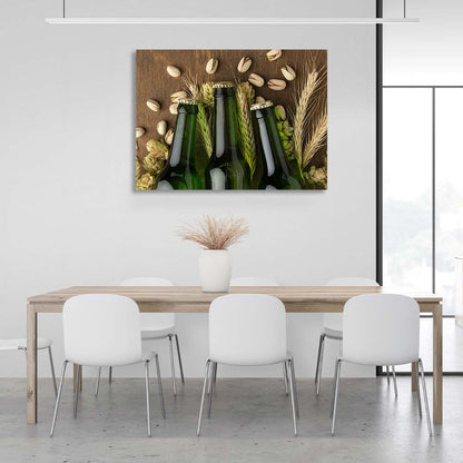 Canvas Wall Art Print For Kitchen Beer, hops, barley, pistachios