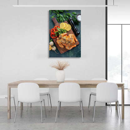 Canvas Wall Art Print For Kitchen Grilled chicken with vegetables on a board 2