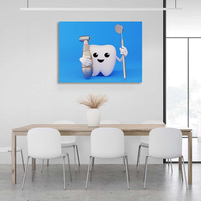 For dentistry tooth with instruments on a blue background Canvas Wall Art Print