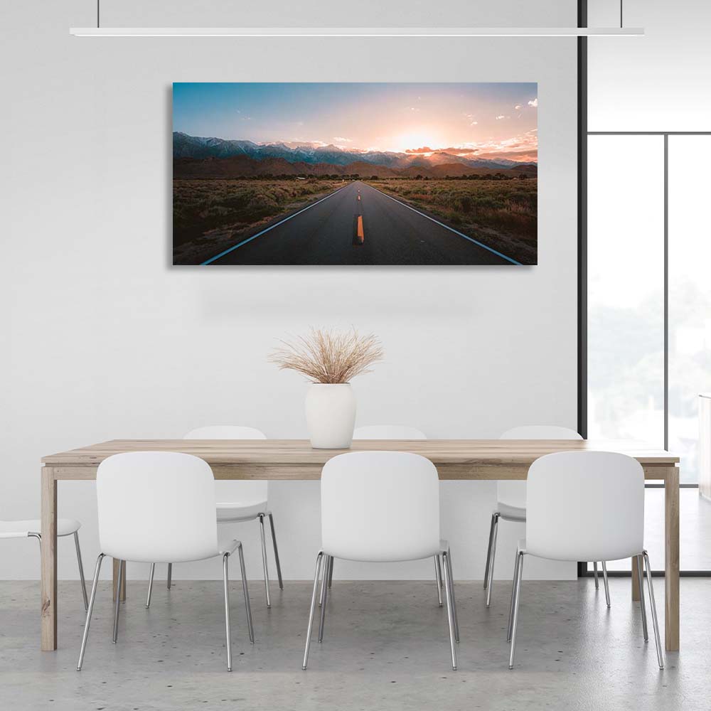 Canvas Wall Art Print Highway to the sunset mountains