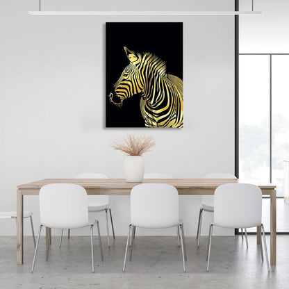 Canvas Wall Art Print Golden zebra on black background