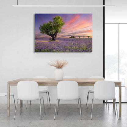 Canvas Wall Art Print Tree in a lavender field