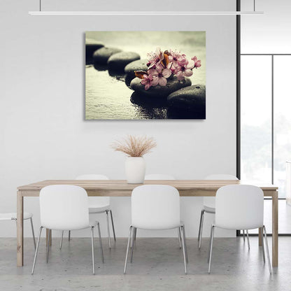 Canvas Wall Art Print Sakura Flowers on stones