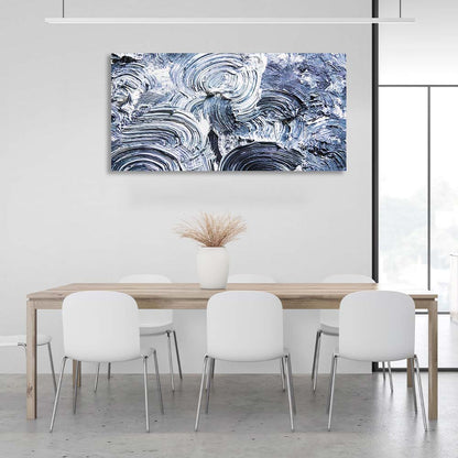 Abstraction Canvas Wall Art Print Blue strokes on white paint horizontal