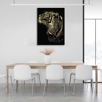 Canvas Wall Art Golden tiger head on black background