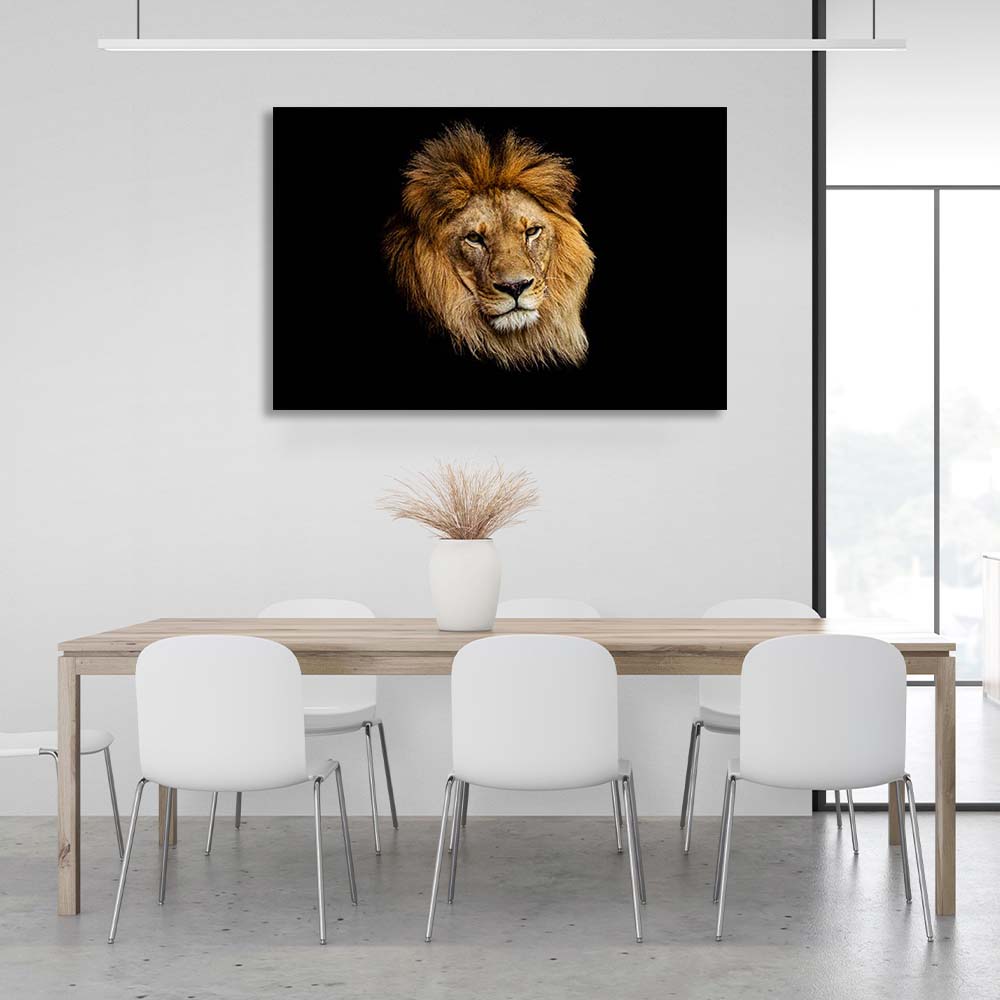 Canvas Wall Art Print Asian lion on black background