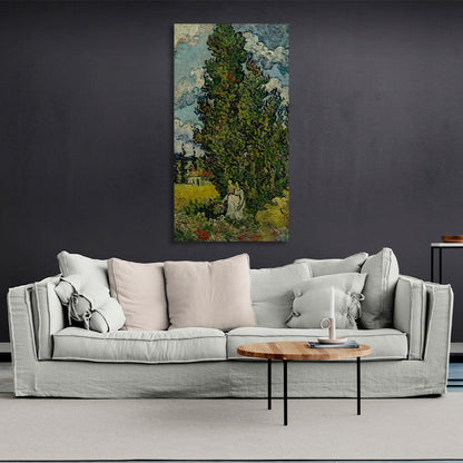 Reproduction Cypresses and two women Reproduction Canvas Wall Art Print