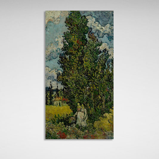 Reproduction Cypresses and two women Reproduction Canvas Wall Art Print