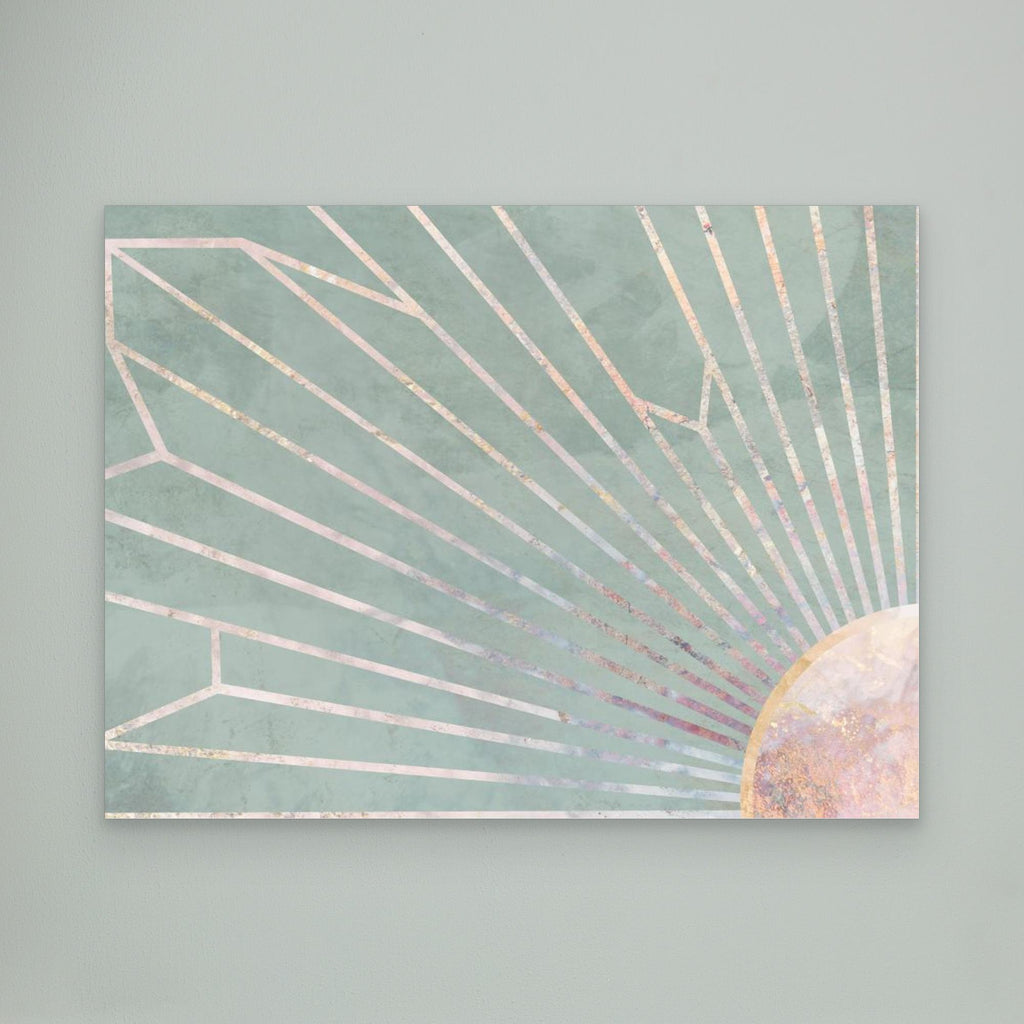 Gold geometric sun rays mural green