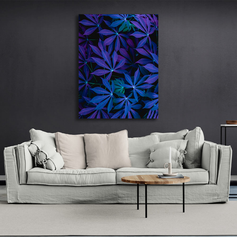 Interior Blue tropical leaves Canvas Wall Art Print