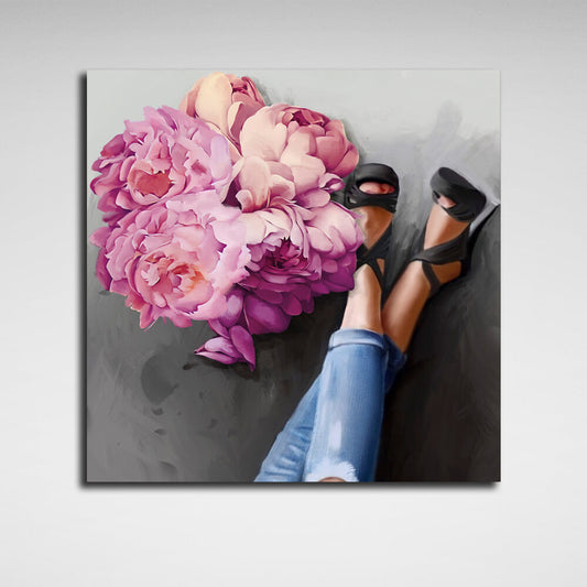 Interior Flowers and heels Canvas Wall Art Print