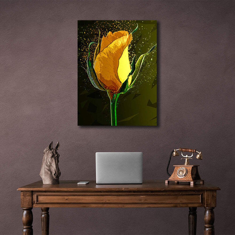 Interior A drawing of a yellow rose Canvas Wall Art Print