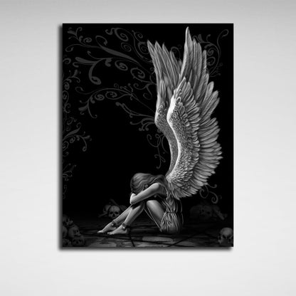 Interior Sad Angel Black Canvas Wall Art Print