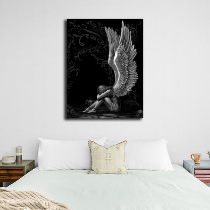 Interior Sad Angel Black Canvas Wall Art Print