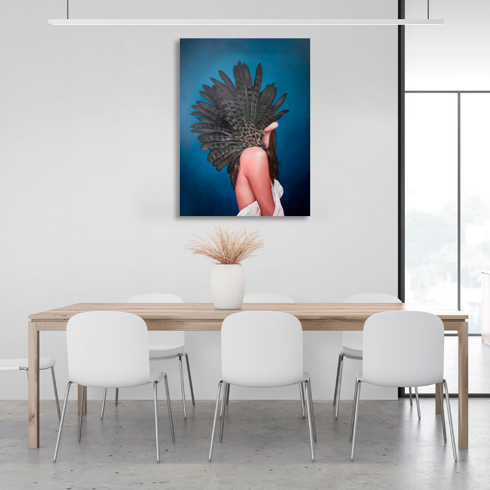 A woman and feathers Canvas Wall Art Print