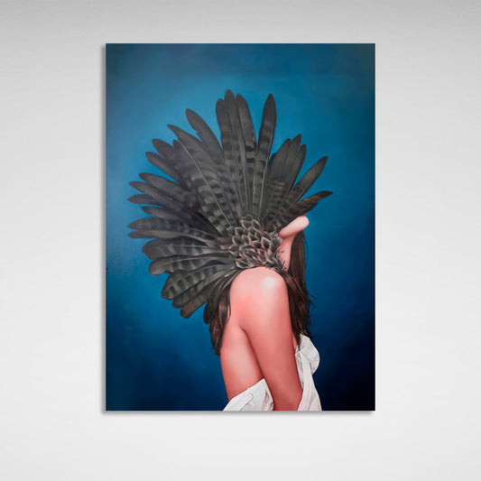 A woman and feathers Canvas Wall Art Print