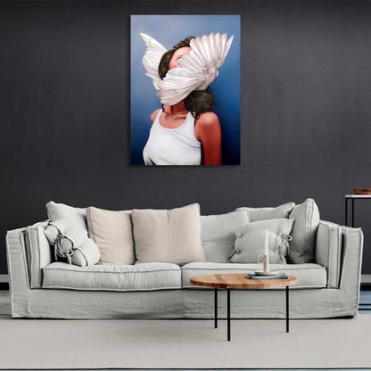 The girl with the wings on her head is blue Canvas Wall Art Print