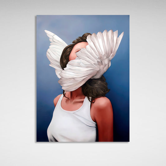 The girl with the wings on her head is blue Canvas Wall Art Print