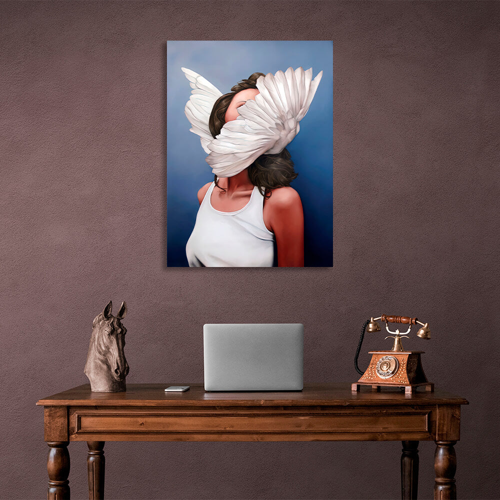 The girl with the wings on her head is blue Canvas Wall Art Print