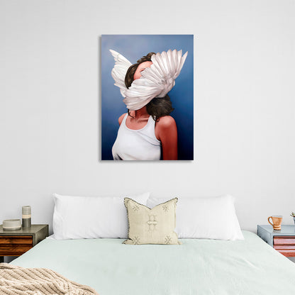 The girl with the wings on her head is blue Canvas Wall Art Print