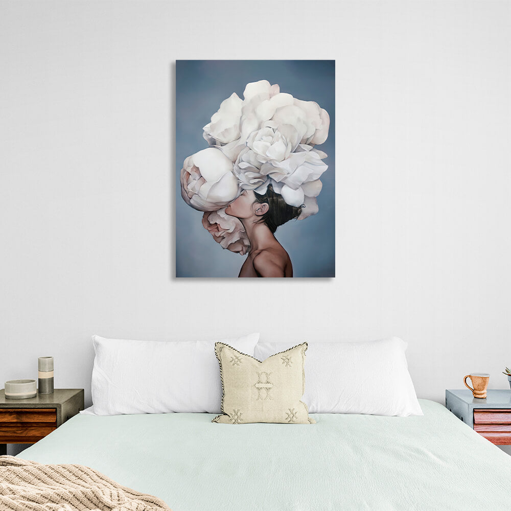 Woman flowers blue Canvas Wall Art Print