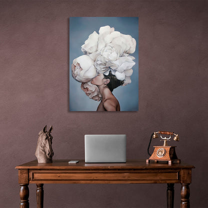 Woman flowers blue Canvas Wall Art Print