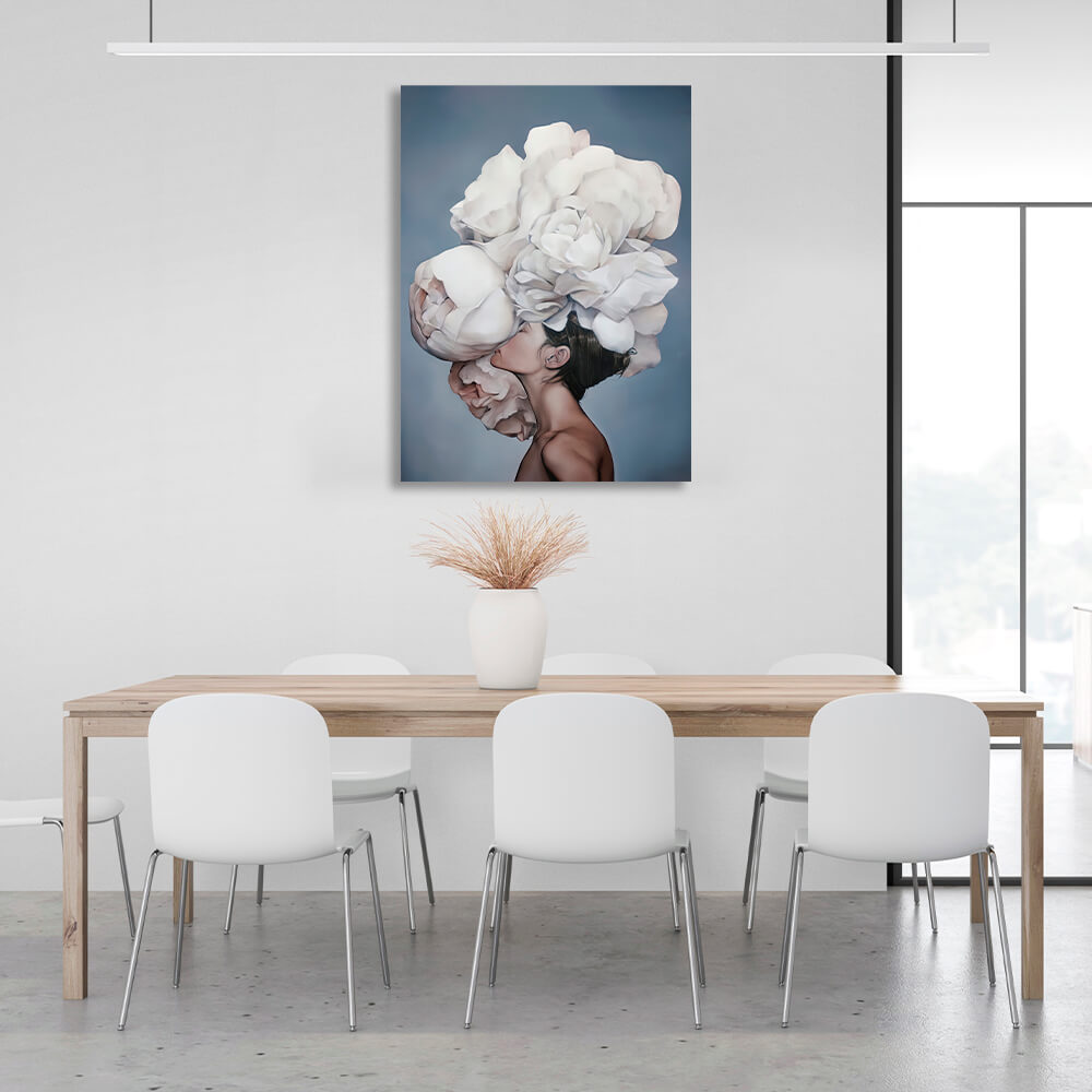 Woman flowers blue Canvas Wall Art Print