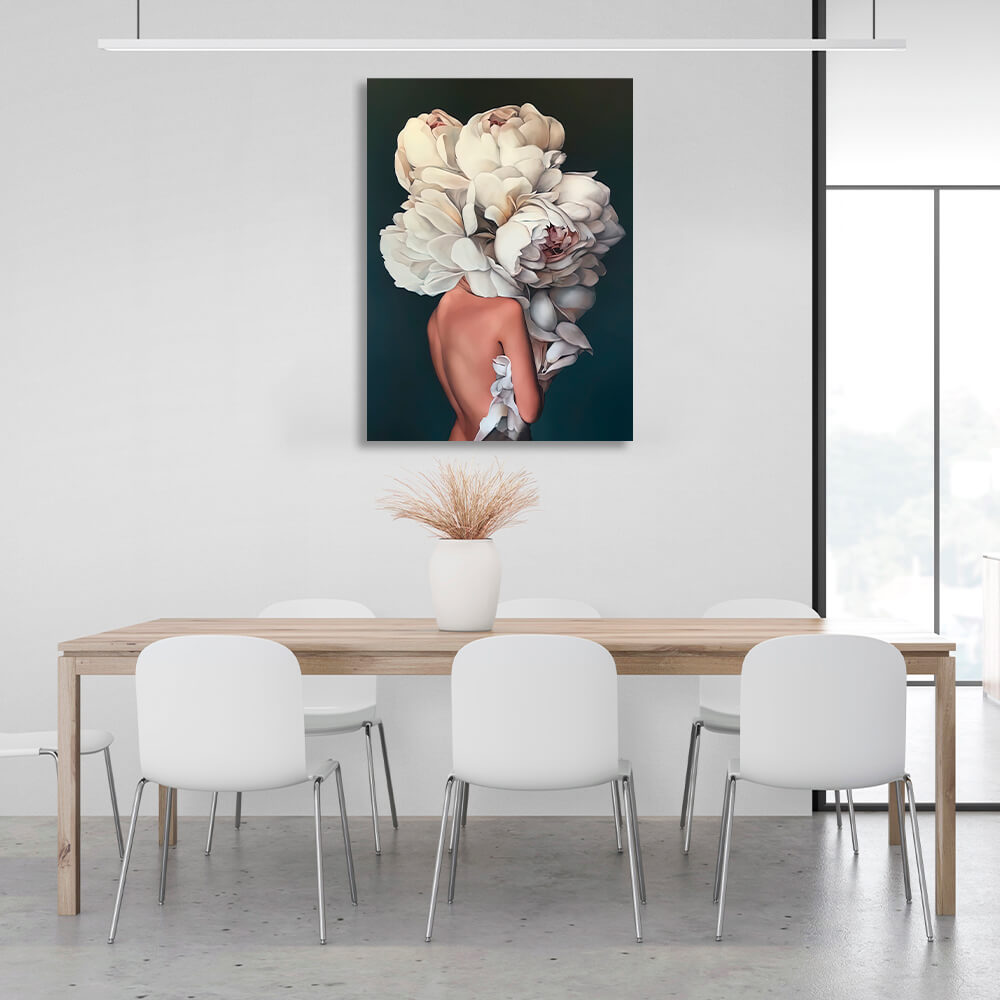 The girl with white flowers on her head is green Canvas Wall Art Print