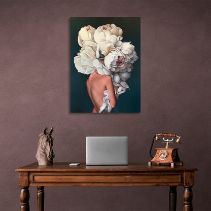 The girl with white flowers on her head is green Canvas Wall Art Print